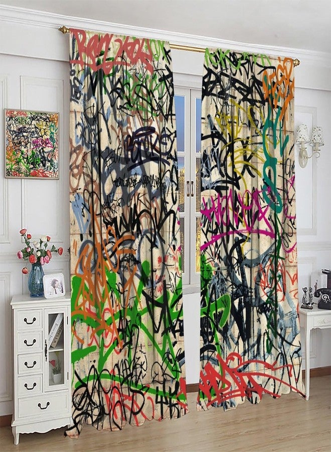 AAVEUP Graffiti Curtains for Boys Room,Modern Rap Graffiti Abstract Art Street Wall Symbol Lines Window Drapes Print for Kids Girls Bedroom Juvenile Room Bathroom 42x45in（No Blackout） - Image 5